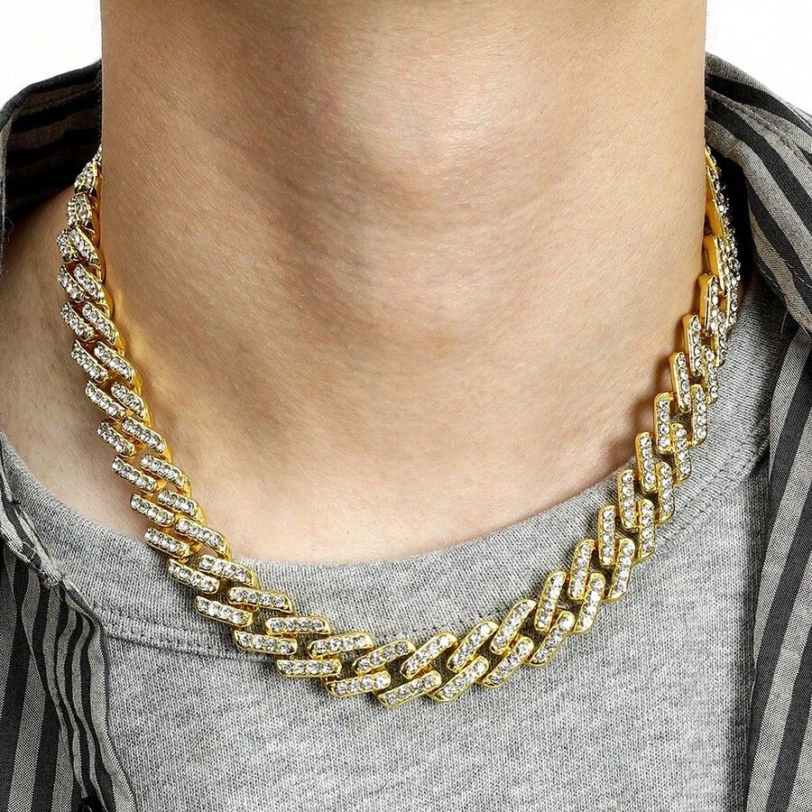 1pc Men's Alloy Creative Diamond-Shaped 13mm Necklace, Simple Versatile Chain Jewelry Suitable For Men And Women Daily Wear - hip hop necklace - View 1