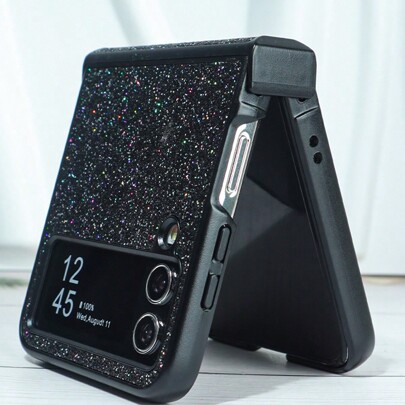 1pc Glitter Leather Folding Phone Case Compatible With Galaxy Z Flip3 5G Galaxy Z Flip4 5G Galaxy Z Flip5 5G Galaxy Z Flip6 Galaxy Z Flip7 Waterpr