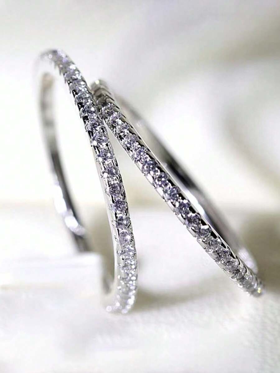 925純銀極簡風格單排鑽戒,時尚獨特微嵌入式尾戒或連指環戒,適合女性 - 白色 - 查看 1