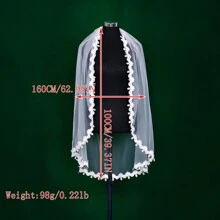 Short Bridal Veils Lace Edge Elbow Length 1 Tier Wedding Veil Pearls Bearde Butterfly Applique Bridal Accessories Fall Clothes For Women - Beige - View 6