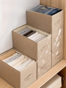 1個服裝收納盒,帶折疊設計的布料衣物整理盒,適用於搬家、宿舍、衣櫥組織 - 卡其色 - 查看 1