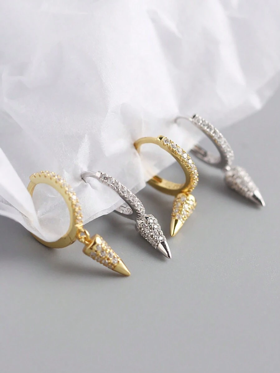 1pair Fashionable Luxury & Unique Design Inlaid Pendant Earrings, Daily All-Match Accessory Gift - Geometric Type - View 1