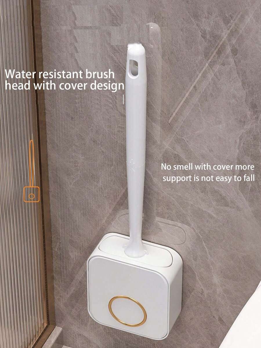 1入組豪華新款馬桶刷套裝,掛牆式,矽膠材質,無角設計,浴室清潔工具 - 彩色 - 查看 1