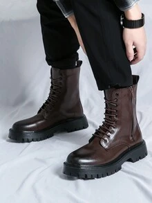 Botas Chelsea Y De Moto Estilo Británico Con Punta Redonda Y Caña Alta Para Hombre - Marrón - Ver 5