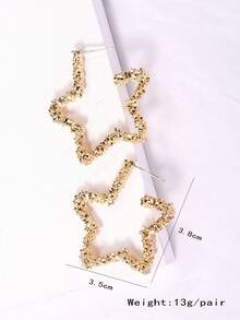 1 对欧美风格简约时尚纹理合金五角星形度假耳环女士 - 金黃色 - 查看 6