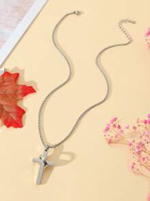 Goodwaro 1pc Creative Stainless Steel Finger Ring Buckle, Mixed Color & Engraved Cross Pendant Necklace For Men's Daily Wear - Multicolor - View 5