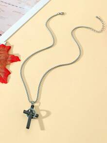 Goodwaro 1pc Creative Stainless Steel Finger Ring Buckle, Mixed Color & Engraved Cross Pendant Necklace For Men's Daily Wear - Multicolor - View 4