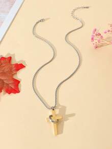 Goodwaro 1pc Creative Stainless Steel Finger Ring Buckle, Mixed Color & Engraved Cross Pendant Necklace For Men's Daily Wear - Multicolor - View 6