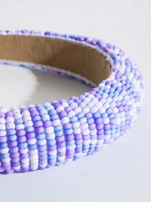 1pc Women's Colorful Beaded Hairband For Girls, Korean Style - Purple - View 3