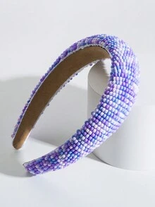 1pc Women's Colorful Beaded Hairband For Girls, Korean Style - Purple - View 2