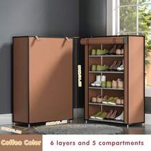 1入組6層5格增厚鋼管和塑料鞋架收納架,附帶防塵蓋,堅固耐用,適用於臥室、客廳和門廳。 - 咖啡棕 - 查看 2