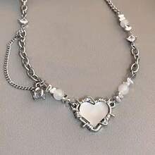 1pc Sweet & Cool Thorn Heart Necklace For Women, High-End Minimalist & Versatile Collarbone Chain - Silver - View 4