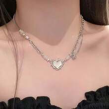 1pc Sweet & Cool Thorn Heart Necklace For Women, High-End Minimalist & Versatile Collarbone Chain - Silver - View 1