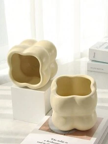 1入組現代創意球型陶瓷花盆,室內收納家居裝飾 - 米色 - 查看 2