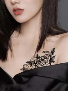 2pcs Waterproof & Long-Lasting Black Snake And FlowerTemporary Tattoo Sticker - Black - View 5