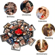 1入組創意diy爆炸盒,約會回憶和派對裝飾,用於生日、周年、婚禮、情人節等,作為派對小禮物及手工相簿盒子 - 黑色 - 查看 4