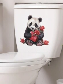 mama look 1入情人節熊貓造型浴室馬桶貼紙,可用於廁所、洗手間和牆面裝飾 - 紅色 - 查看 3