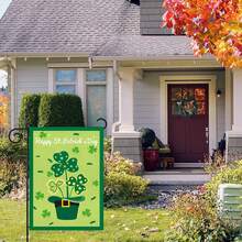 1pc St. Patrick's Day Garden Flag, Outdoor Yard Party Decoration Flag With Double-Sided Printed Clover, 12x18 Inch, Flagpole Not Included - Green - View 6