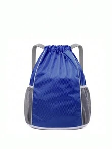 男女適用的休閒防水束口運動背包,跑步購物旅遊背包,帶有分離濕乾和鞋子收納間隔（適合攜帶籃球） - 寶藍色 - 查看 4