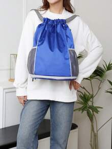 男女適用的休閒防水束口運動背包,跑步購物旅遊背包,帶有分離濕乾和鞋子收納間隔（適合攜帶籃球） - 寶藍色 - 查看 1