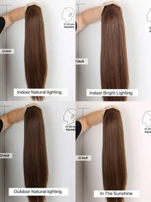 22英寸長直發型可拆卸頭帶假髮,棕色合成蓋髮假髮天然直髮假髮半頭套 - Light Brown - 查看 12