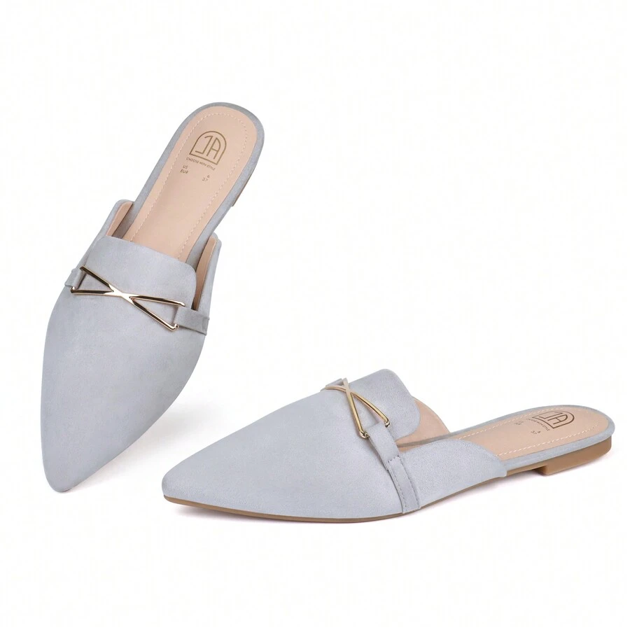 Women Mule Flats Backless Loafer Pointed Slip On Mule Slides Shoes - Grey - View 1