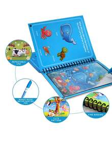 1本水畫書中文字符寧靜書,嬰兒塗鴉上色書附水筆教育玩具,幼兒園孩子必備的忙碌書 - 黃色 - 查看 3