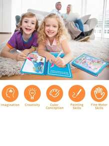 1本水畫書中文字符寧靜書,嬰兒塗鴉上色書附水筆教育玩具,幼兒園孩子必備的忙碌書 - 黃色 - 查看 6