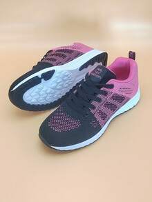 Women's Plus Size Lightweight Fashionable Mesh Breathable Running Shoes - Hot Pink - View 1