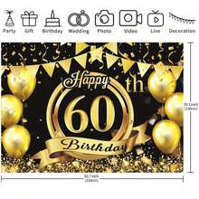 1入組60歲金色生日氣球和彩帶設計背景布,可選擇82.7*59.1公寸/59.1*39.4公寸/39.4 *29.5公寸,適合裝飾客廳、臥室、攝影棚、直播區、派對用品 - 彩色 - 查看 4