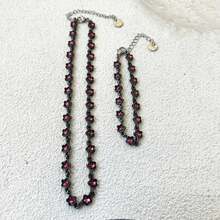 Pentagram & Cubic Zirconia Inlay Fashionable Sweet & Cool Necklace Set, Stylish Jewelry Gift - Burgundy - View 7