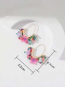 随机颜色珠子流苏和花朵装饰耳环情人节、妈妈、母亲、母亲节、礼物 - 彩色 - 查看 3