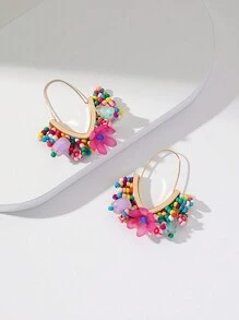 随机颜色珠子流苏和花朵装饰耳环情人节、妈妈、母亲、母亲节、礼物 - 彩色 - 查看 2