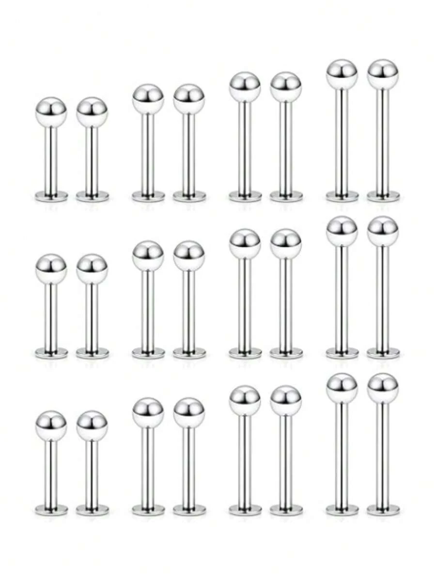 24入組monroe唇鏈,helix耳環,tragus軟骨標牌,手術鋼穿刺珠寶,適用於男女,尺寸20-12g - 銀色 - 查看 1