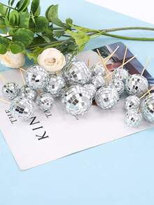 3/5/12/50pcs,Mini Disco Ball Hanging Decoration For Disco Theme Party Backdrop, Birthday & Wedding Decor - Silver - View 5