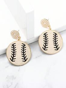 1pair European And American Style Bohemian Beaded Earrings, Circle Baseball & Softball Shaped Dangle Earrings - Black - View 2