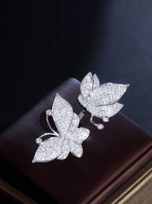 1pc Luxury Butterfly Shaped Big Wedding Engagement Party Ring With Cubic Zirconia Stones For Women - White - View 6
