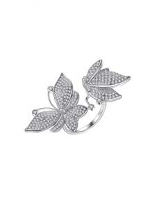 1pc Luxury Butterfly Shaped Big Wedding Engagement Party Ring With Cubic Zirconia Stones For Women - White - View 7