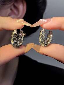 1 對橢圓形雙面水晶吊墜耳環,別緻簡約精緻華麗女士珠寶 - 彩色 - 查看 6