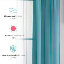 LushLane Arty Sheer Voile Window Treatment Rod Pocket Curtain Panels For Living Room, Dining Room, Or Bed Room (Set Of 2) - Màu xanh mòng két - Xem 2