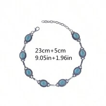 1pc Simple And Versatile Beaded Anklet Metal Alloy Turquoise Foot Decoration - Multicolor - View 2