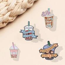 4pcs Children's Creative Cartoon Milk Tea & Coffee Cup Series Shaped Metal Brooch, Daily Wear Clothes Bag Jewelry Accessories, Enamel Badge Pin Patch - Multicolor - View 7
