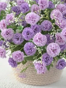 1支仿真丝康乃馨新娘捧花，人造花室内装饰，秋季装饰，餐桌摆件，花瓶填充物，家居装饰，户外花园，婚礼，情人节礼物 - 紫色 - 查看 3