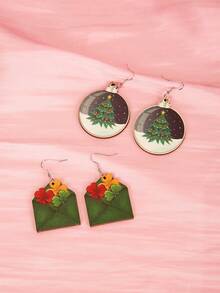1 對誇張有趣的聖誕卡通木製聖誕樹吊墜耳環適合女士、朋友、最好的朋友作為禮物 - 信封 - 查看 3