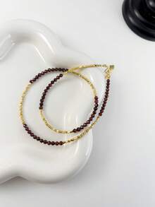 1pc Simple & Stylish Pomegranate Stone & Sterling Silver Necklace Suitable For Women's Daily Wear - Burgundy - View 4