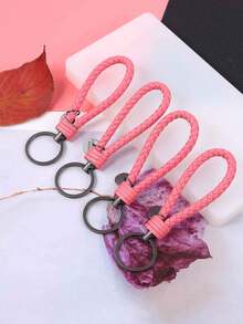 1個手工編織皮革鑰匙扣,簡約汽車鑰匙扣配件,男女鑰匙扣,父親節禮物 - 粉色 - 查看 4