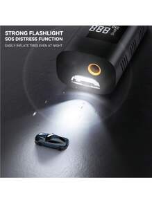Có thể mang đi 6000mAh Type-C Giao diện Điện lực Bơm hơi Ô tô , Không dây Màn hình kỹ thuật số Lốp xe Máy bơm hơi có đèn LED Và Sos Cứu hộ Đèn Đối với ô tô - màu đen - Xem 2