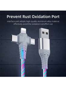 LED Glowing 3-In1 Fast Charging Cable | Braided USB-C To Lightning/Micro USB | Super Fast Charger Compatible With Iphone16/15 Series, Compatible With Samsung Galaxy Universal Travel/Home/Office Data Cord Compatible With IPhone, Android, Camera, MP3 Universal Adapter Polyamide