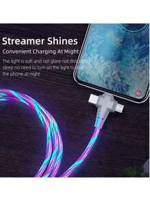 LED Glowing 3-In1 Fast Charging Cable | Braided USB-C To Lightning/Micro USB | Super Fast Charger Compatible With Iphone16/15 Series, Compatible With Samsung Galaxy Universal Travel/Home/Office Data Cord Compatible With IPhone, Android, Camera, MP3 Universal Adapter Polyamide