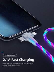 LED Glowing 3-In1 Fast Charging Cable | Braided USB-C To Lightning/Micro USB | Super Fast Charger Compatible With Iphone16/15 Series, Compatible With Samsung Galaxy Universal Travel/Home/Office Data Cord Compatible With IPhone, Android, Camera, MP3 Universal Adapter Polyamide